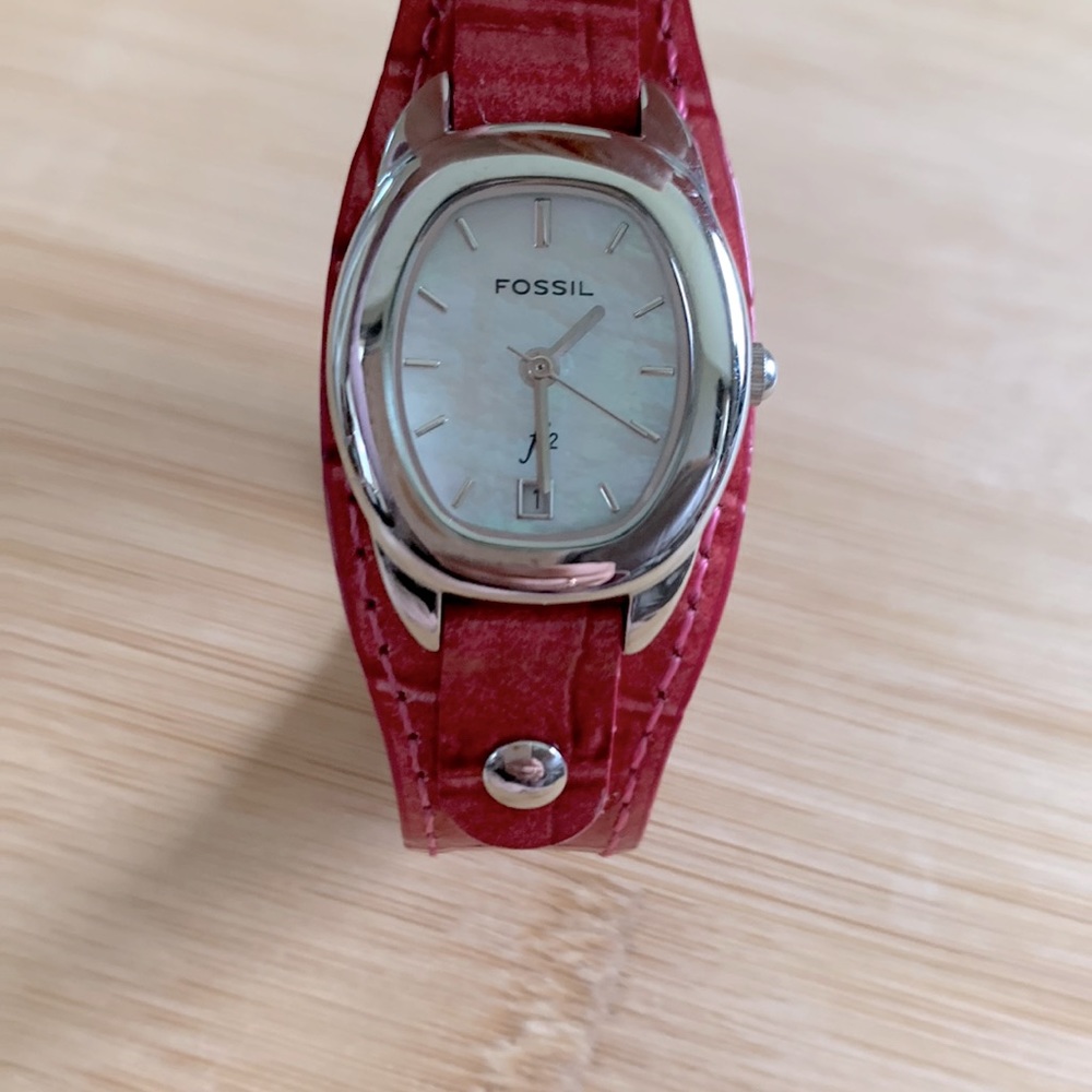 Pink Leather Fossil Watch with Mother of Pearl face